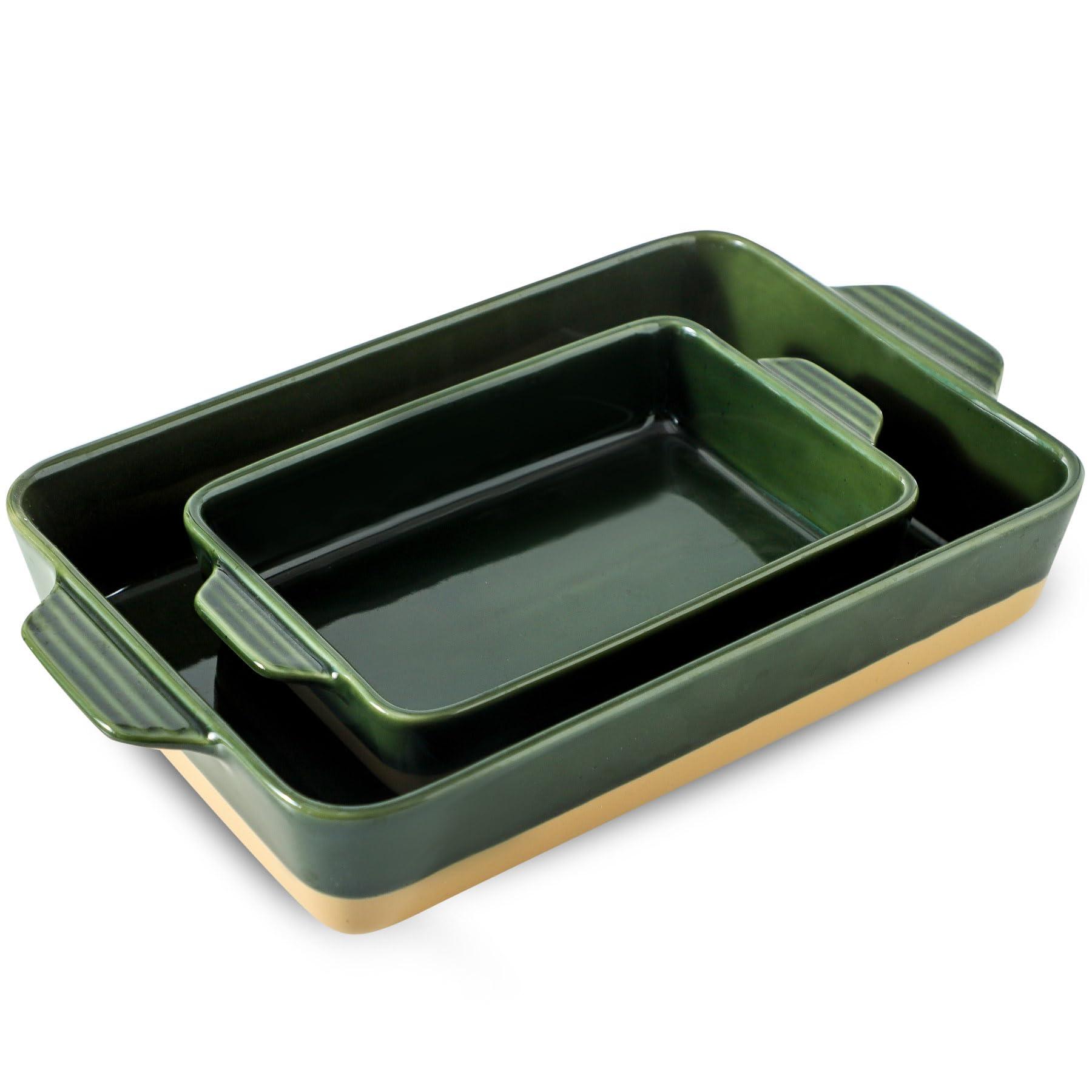 Howise Ceramic Baking Dish Set, Bakeware Set, Rectangular Casserole Dish Set, lasagna Pan, 2 Baking Pans Set for Cooking, Kitchen Dinner, 9 x 13 Inch, Green - CookCave