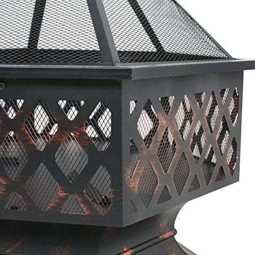 ZenStyle Hex Shaped 24” Fire Pit Outdoor Oil-Rubbed Bronze Heavy Steel Firepit Hexagon Wood Burning Fireplace for Patio, Backyard, Garden, Outdoor - CookCave