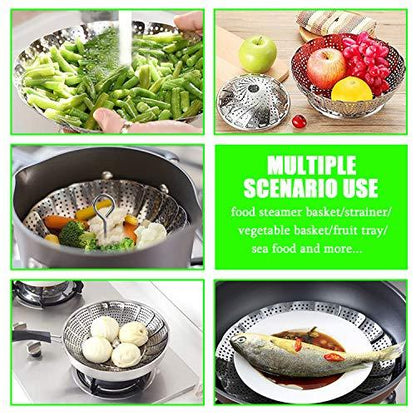 Steamer Basket Stainless Steel Vegetable Basket Metal Handle Folding Silicone Feet Steamer Insert for Cooking Veggies Fish Seafood Include Safety Tool,Fit Various Pot Pressure Cooker (5.5" to 9") - CookCave