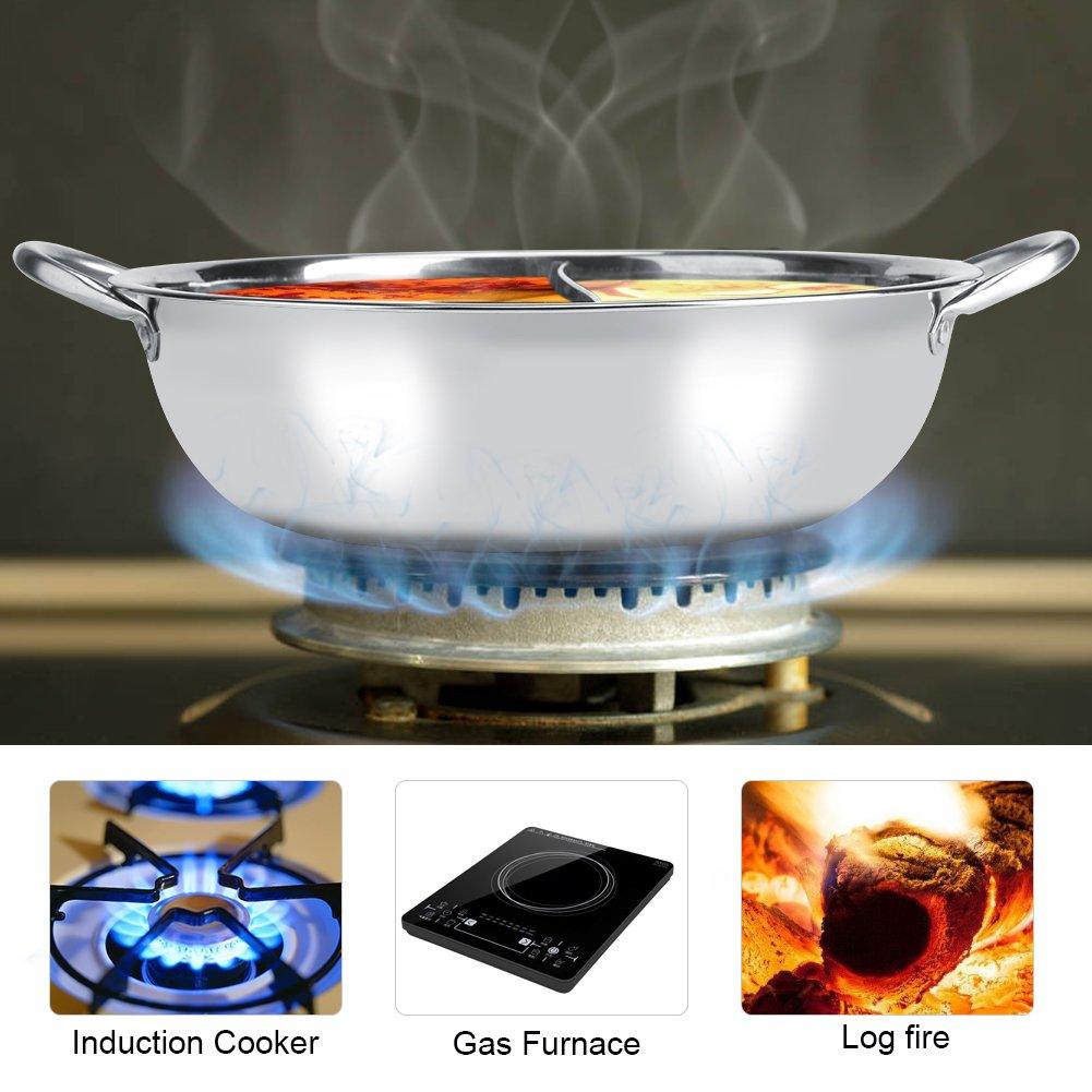 LIYJTK Stainless Steel Pot with Divider, Two-Flavor Separation Induction Cooker, Double-Sided Soup Cooker Double-Flavor Chinese shabu-shabu, Suitable for Family Gatherings(30cm) - CookCave