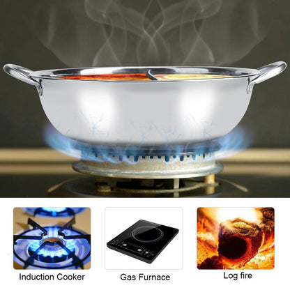 LIYJTK Stainless Steel Pot with Divider, Two-Flavor Separation Induction Cooker, Double-Sided Soup Cooker Double-Flavor Chinese shabu-shabu, Suitable for Family Gatherings(30cm) - CookCave