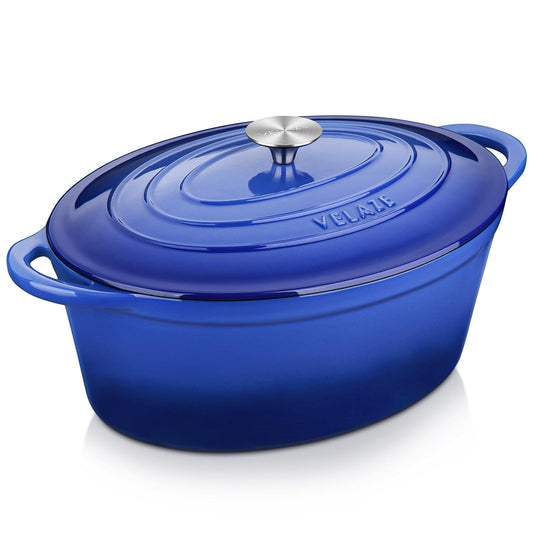 Velaze 7.5 QT Enameled Oval Dutch Oven Pot with Lid, Cast Iron Dutch Oven with Dual Handles for Bread Baking, Cooking, Frying, Non-stick Enamel Coated Cookware - CookCave