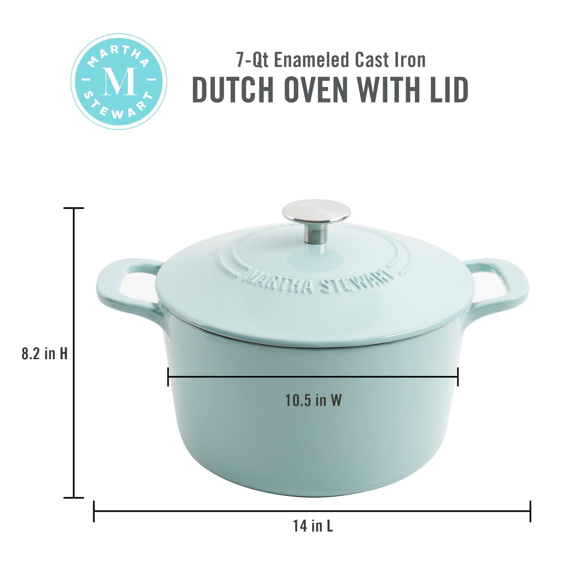 MARTHA STEWART Gatwick 7 QT Enamel Cast Iron Dutch Oven, Martha Blue - CookCave