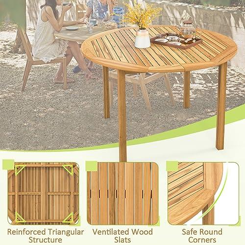 Tangkula Round Outdoor Dining Table, Acacia Wood Dining Table, 4-Person Large Dining Table, Farmhouse Patio Bistro Table, Indoor Outdoor Dining Furniture for Yard Deck Lawn Dining Room - CookCave