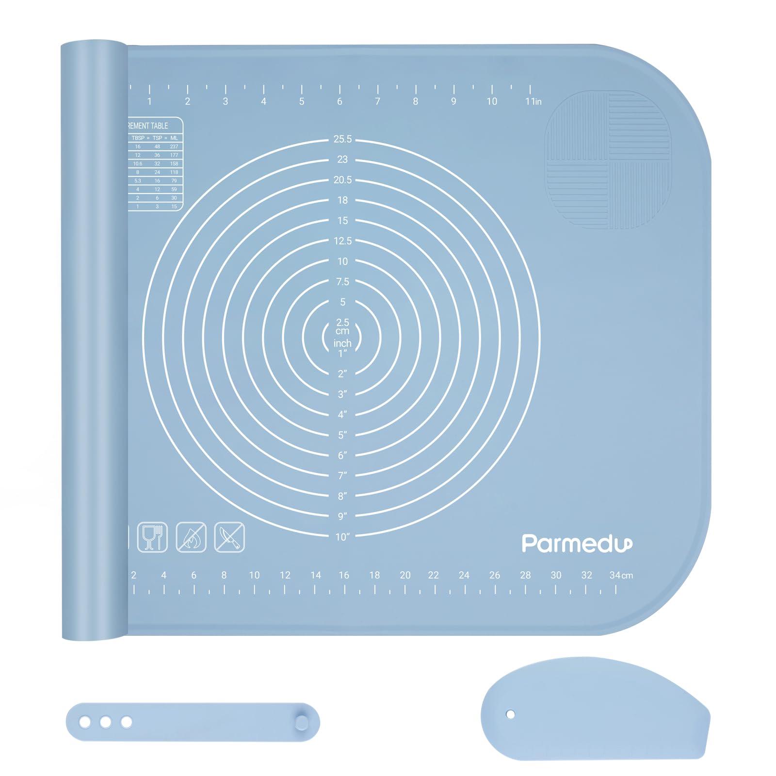 Parmedu Thickened Silicone Pastry Mat: 20"*16" Non-stick Kneading Mat in Compact Size with Storage Belt & Dough Cutter - Heatresistant Silicone Countertop Mat Dough Rolling Mat for Making Pastry Pasta - CookCave