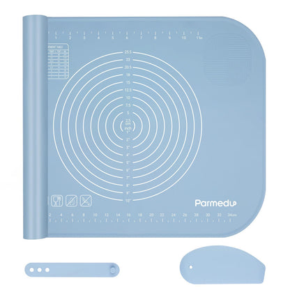 Parmedu Thickened Silicone Pastry Mat: 20"*16" Non-stick Kneading Mat in Compact Size with Storage Belt & Dough Cutter - Heatresistant Silicone Countertop Mat Dough Rolling Mat for Making Pastry Pasta - CookCave