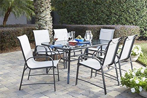 CoscoProducts Cosco Outdoor Living Dining Chairs, 6-Pack, Gray Frame, Light Gray Sling (88645GLGE) - CookCave