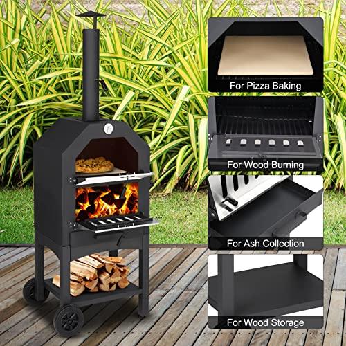 VINGLI Outdoor Pizza Oven Wood Fried with Pizza Stone, Pizza Peel, Grill Rack for Backyard and Camping - CookCave