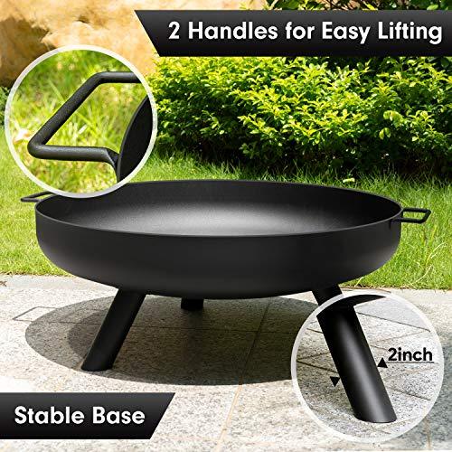 AMAGABELI GARDEN & HOME Fire Pit Outdoor Cast Iron Wood Burning Fire Bowl 28in with A Drain Hole Fireplace Extra Deep Large Round Outside Backyard Deck Camping Heavy Duty Metal Grate Rustproof BG368 - CookCave