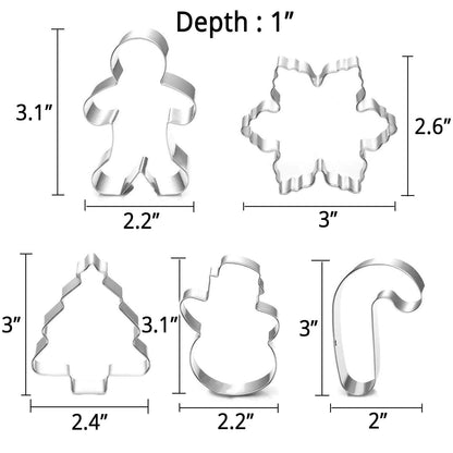 Christmas Cookie Cutter Set - 5 Piece Holiday Cookies Molds - Snowman, Christmas Tree, Gingerbread Man, Candy Cane, Snowflake - CookCave