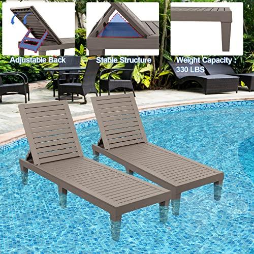 VINGLI Outdoor Chaise Lounge, Wood Texture Design with 5-Level Adjustable Backrest, Waterproof Durable Folding Chair, PP Material Patio Chair for Beach, Backyard, Pool, Gray-Brown … - CookCave