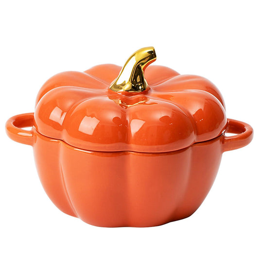 Dutch Oven Pot with Lid, Pumpkin Pottery Dessert Saucepan, Mini Baking Dish Cute Pumpkin Bowl, Covered Dutch Oven Ceramic Stockpot, Pumpkin-Shaped Casserole (Orange) - CookCave