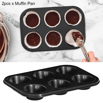 JIANWEI 2 Pack Muffin Pan Cupcake Tray- Easy Clean Non Stick Pudding Cake Molds 6 Cups Baking Mold Cupcake Pans for Baking Cupcake Mold(Black) - CookCave