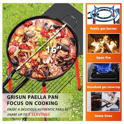 GRISUN Paella Pan | Enameled Paella Pan | Nonstick Pan for Authentic Spanish Dishes | Enameled Skillet Ideal for Restaurants and Home Cooking | Paellera for 8 Servings | 16 inches - CookCave