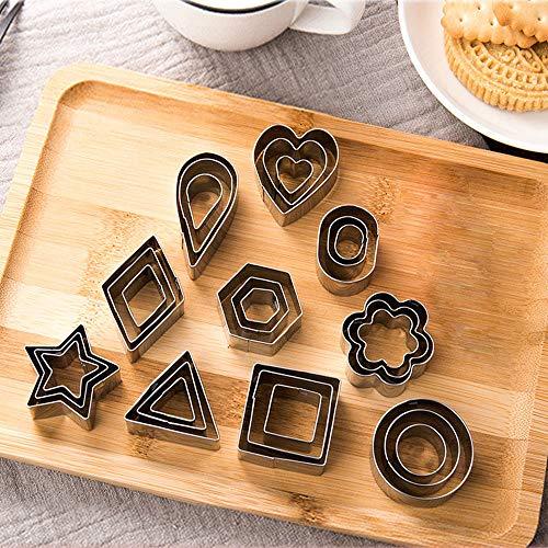 Mini Cookie Cutter Shapes Set - 30 Small Molds to Cut Out Pastry Dough, Pie Crust & Fruit - Tiny Stainless Steel Metal Stamps Star Flower Round Heart Square Triangle Oval Raindrop Geometric Shapes - CookCave