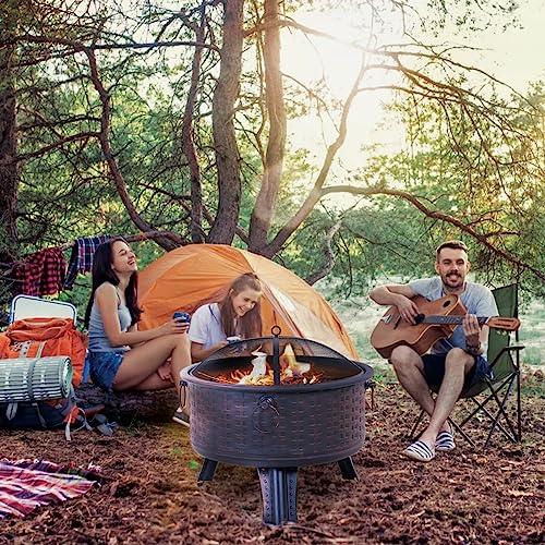 Fire Pit, Portable Firepits for Outside Patio, Outdoor Wood Burning Fire Pits 26" Small Round Steel Fireplace Clearance for Backyard Garden Bonfire Camping… - CookCave