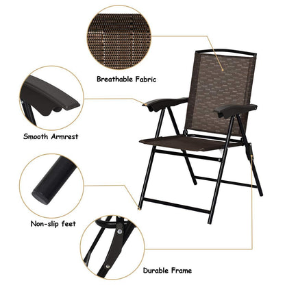 Giantex Set of 4 Patio Dining Chairs, Folding Outdoor Chairs, Adjustable Sling Back Chairs with Armrest, Portable Patio Chairs for Camping Garden Pool Beach Deck Lawn, Lounge Chairs (Brown) - CookCave