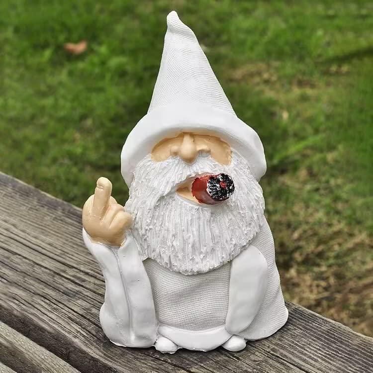 Middle Finger Figurine Ornaments, Funny Garden Gnomes Outdoor Statues 5.9 Inch Naughty Smoking Wizard Dwarf Sculpture Decoration for Lawn Patio Outside Yard Decor Housewarming Valentine's Day Gift - CookCave