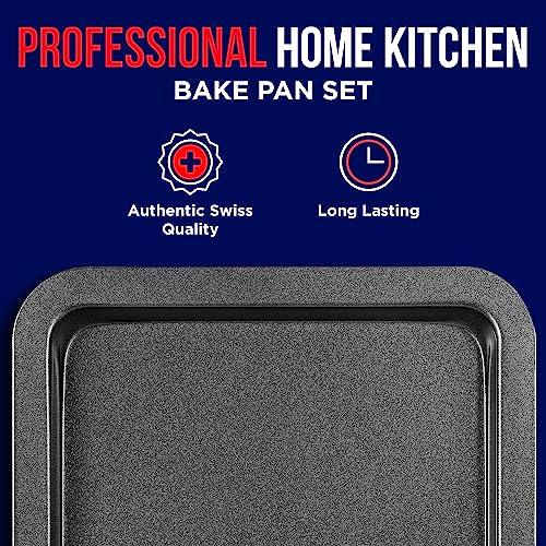 3 Piece Set Nonstick Carbon Steel Oven Bakeware -Professional Quality Kitchen Cooking Baking Trays -PFOA, PFOS, PTFE-Free Small, Medium & Large Baking Sheet Pans - CookCave