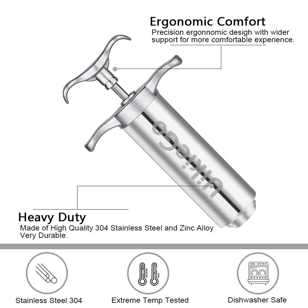 UikieGo 2oz Heavy duty 304 Stainless Steel Meat Marinade Injector Include User Manual (Paper Book) and BBQ Guide E-Book (PDF) for Smoker BBQ Grill Roast (Stoage Bag) - CookCave