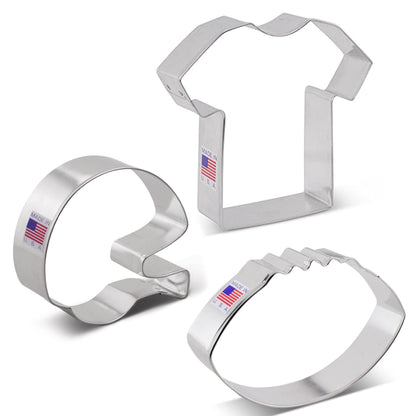 Football Cookie Cutters 3-Pc Set Made in the USA by Ann Clark, Football, Helmet, Jersey - CookCave