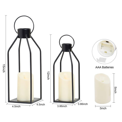 HPC Decor Modern Farmhouse Lantern Decor- Black Metal Candle Lanterns for Christmas- Lanterns Decorative w/Timer Flickering Candles for Living Room,Home,Indoor, Outdoor,Table,Fireplace Mantle Decor - CookCave