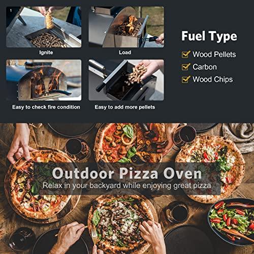 CHANGE MOORE 13" Wood Fired Pizza Oven with 0.6" Thick Pizza Stone and Cover, Longer Heat Retention Outdoor Pizza Oven, Portable Wood Pellet Pizza Oven Mobile Outdoor Kitchen - CookCave