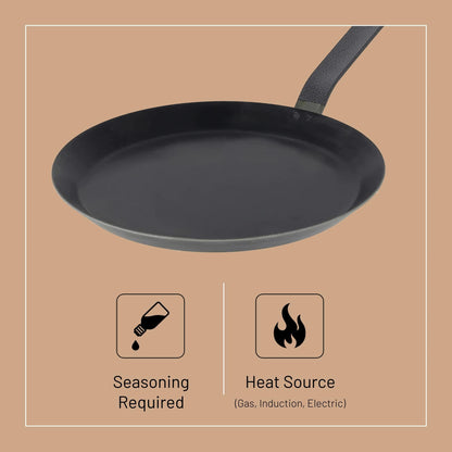 de Buyer Blue Carbon Steel Crepe & Tortilla Pan - 9.5” - Ideal for Making & Reheating Crepes, Tortillas & Pancakes - Naturally Nonstick - Made in France - CookCave