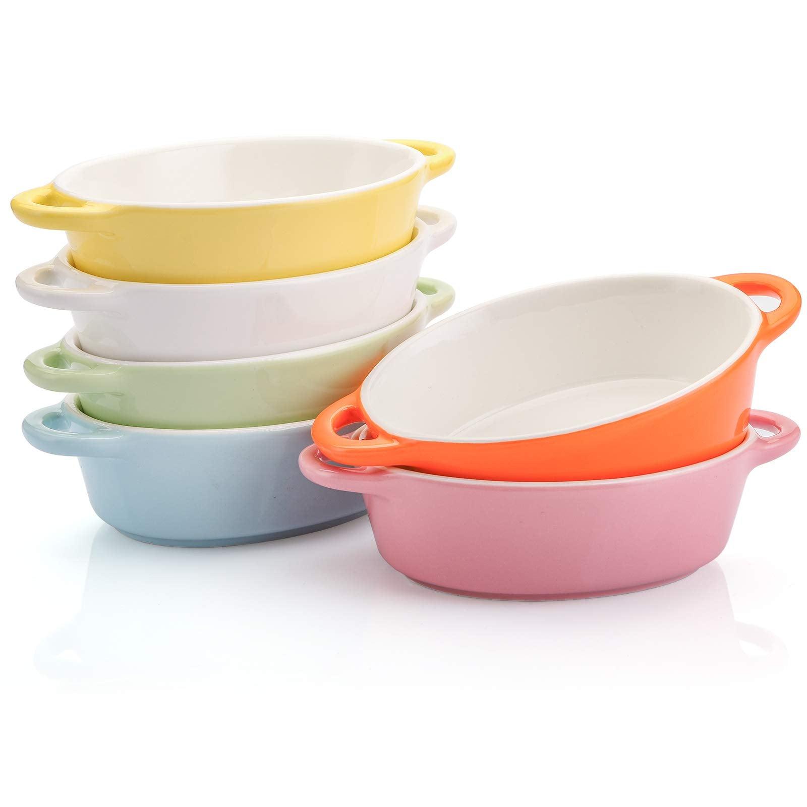 Foraineam 6 Colors Oval Porcelain Ramekins 10 oz Oven Safe Creme Brulee Souffle Baking Ramekin Dishes Bowl with Double Handles - CookCave