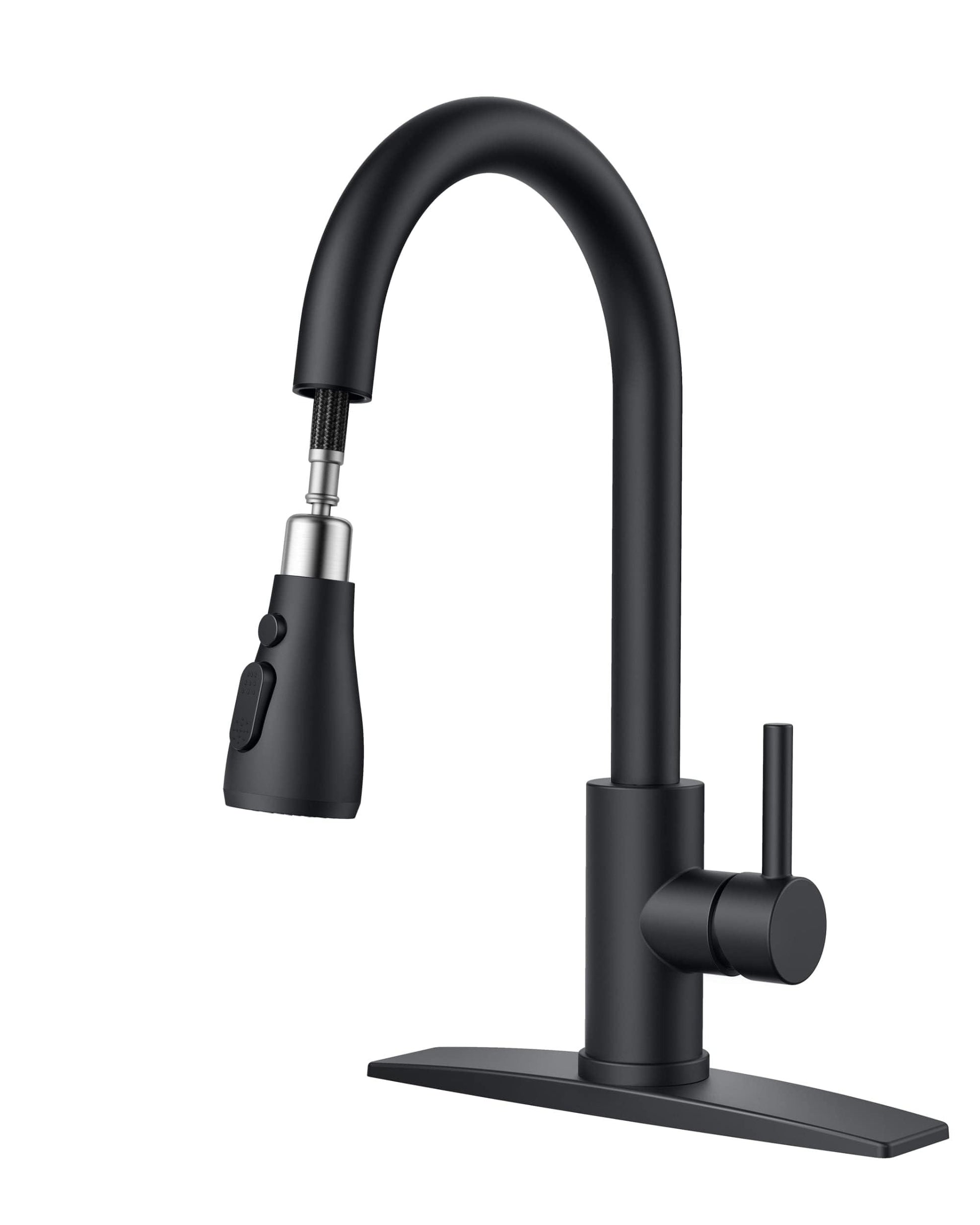 FORIOUS Black Kitchen Faucet, 304 Stainless Steel Kitchen Faucet with Pull Down Sprayer, Commercial Utility Pull Out Sink Faucet, Single Handle High Arc Kitchen Sink Faucets for RV, Laundry, Bar - CookCave