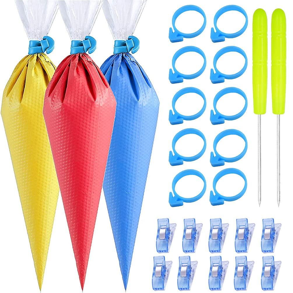122Pieces Tipless Piping Bags - 100pcs Disposable Piping Pastry Bag for Royal Icing/Cookies Decorating - 10 Pastry Bag Ties,10 Clips &2 Scriber Needle - Best Cookie Tools (12 Inch) - CookCave
