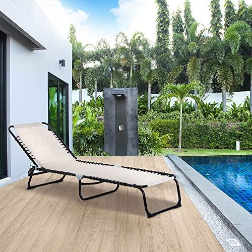 Outsunny Folding Chaise Lounge Pool Chair, Patio Sun Tanning Chair, Outdoor Lounge Chair with 4-Position Reclining Back, Breathable Mesh Seat for Beach, Yard, Patio, Cream White - CookCave