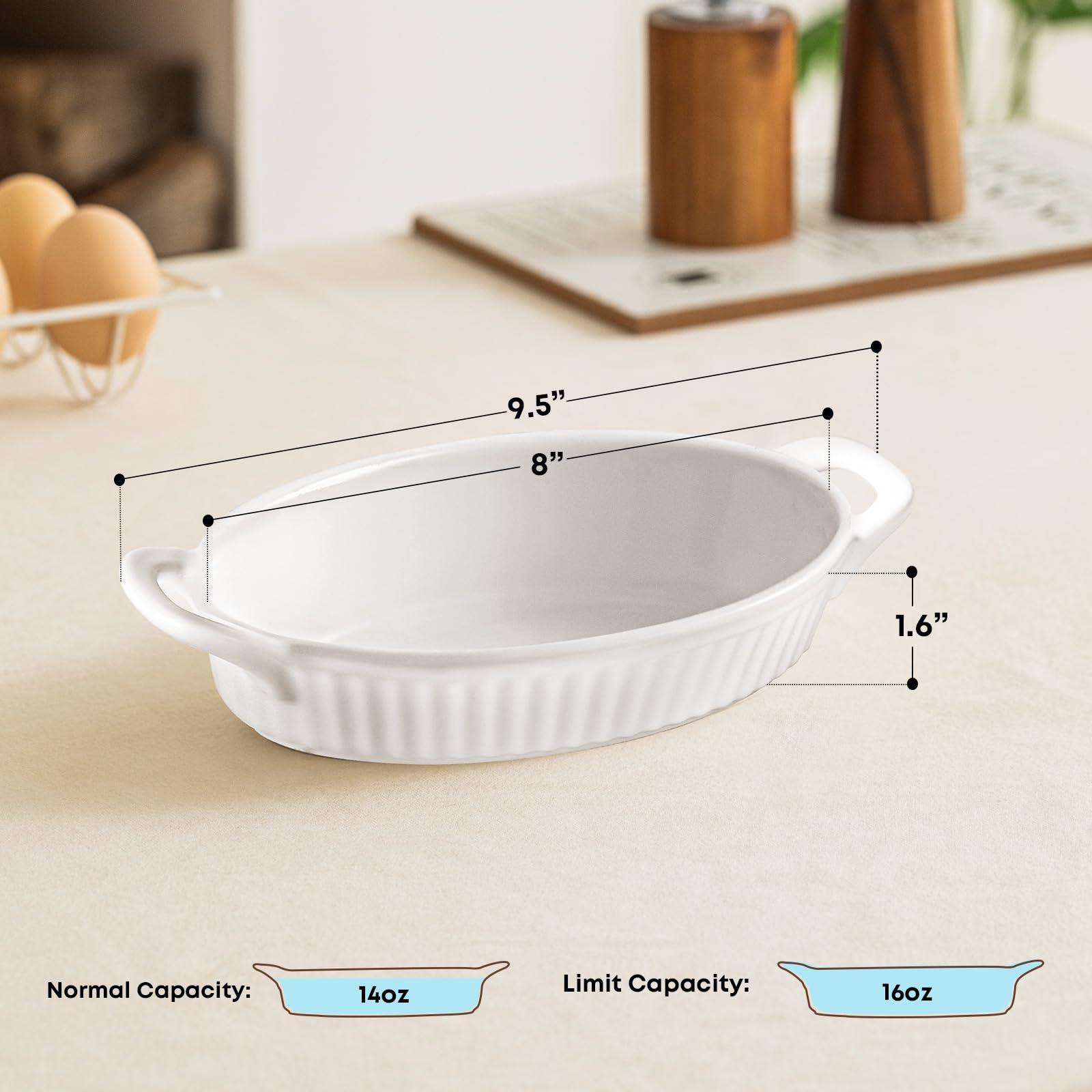 Frewinky Baking Dishes,9-inch Ceramic Baking Dish Set with Handles Heat Resistant,Mini Casserole-Dishes for Oven, Porcelain Oval Baking Dishes for Gratin,Casserole and Roasting,Set of 4,White - CookCave