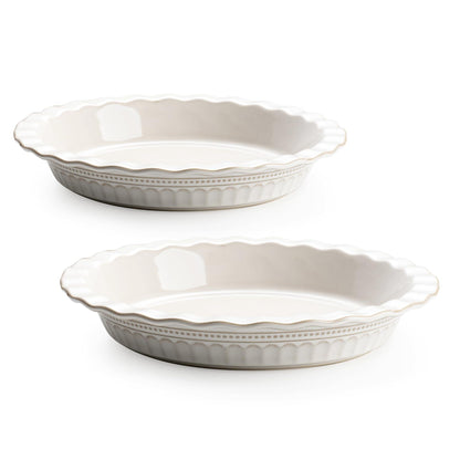 MIKIGEY Ceramic Pie Pan for Baking, 9 inch Pie Pans Set of 2, Round Pie Dish for Dessert Kitchen, Farmhouse Vintage Color Pie Plate, Oven & Dishwasher Safe, Off-White - CookCave