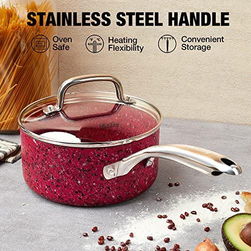 HLAFRG 1 Quart Saucepan with Lid, Ultra Nonstick Sauce Pan with Lid, Small Pot with Lid, Granite Nonstick Saucepan 1 quart, Small Sauce Pot, Red Pot 1 Qt, Aluminum Sauce Pan 1 Qt - CookCave