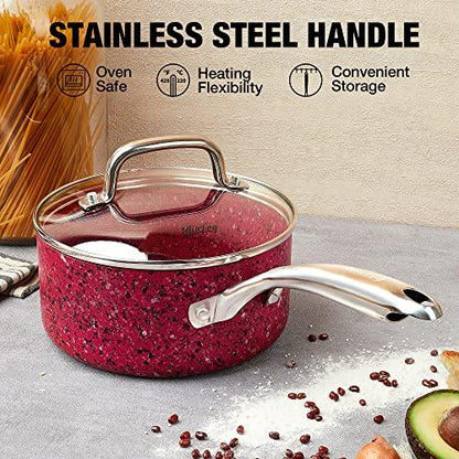 HLAFRG 1 Quart Saucepan with Lid, Ultra Nonstick Sauce Pan with Lid, Small Pot with Lid, Granite Nonstick Saucepan 1 quart, Small Sauce Pot, Red Pot 1 Qt, Aluminum Sauce Pan 1 Qt - CookCave