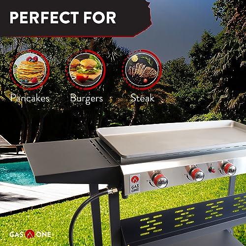 Gas One Flat Top Grill with 4 Burners – Premium Propane Grill with Outdoor Grill Cart – Stainless Steel Auto Ignition Camping Grill Outdoor Griddle – Easy Cleaning Grills Outdoor Cooking Propane - CookCave