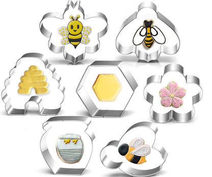 LUBTOSMN Bee Cookie Cutters Set-3 Inches-7 Piece-Bee, Beehive, Flower, Honeycomb and Honey Jar Stainless Steel Cookie Biscuit Cookie Cutters Molds for Honey Bee Party Decoration Favor - CookCave