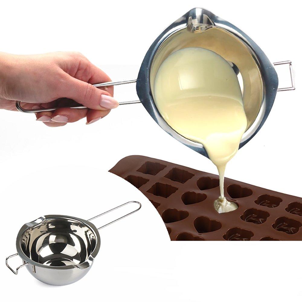 18/8 Stainless Steel Universal Melting Pot, Double Boiler Insert, Double Spouts, Heat-Resistant Handle, Flat Bottom, Melted Butter Chocolate Cheese Caramel Homemade Mask =580ML (Silver) - CookCave