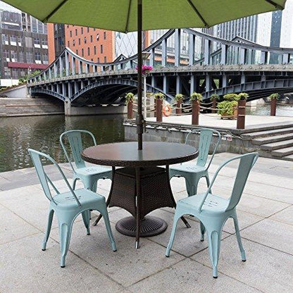 Devoko Metal Indoor-Outdoor Chairs Distressed Style Kitchen Dining Chairs Stackable Side Chairs with Back Set of 4 (Blue) - CookCave