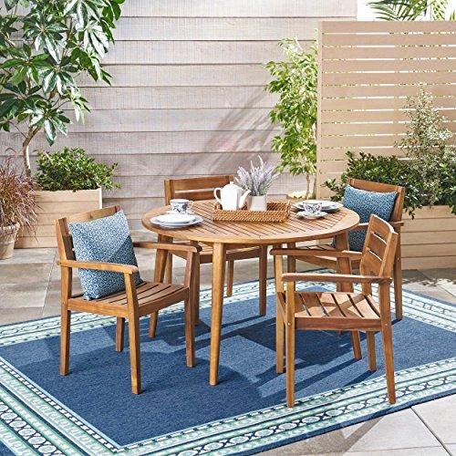 Christopher Knight Home Keth Outdoor 5 Piece Acacia Wood Dining Set, Teak Finish - CookCave