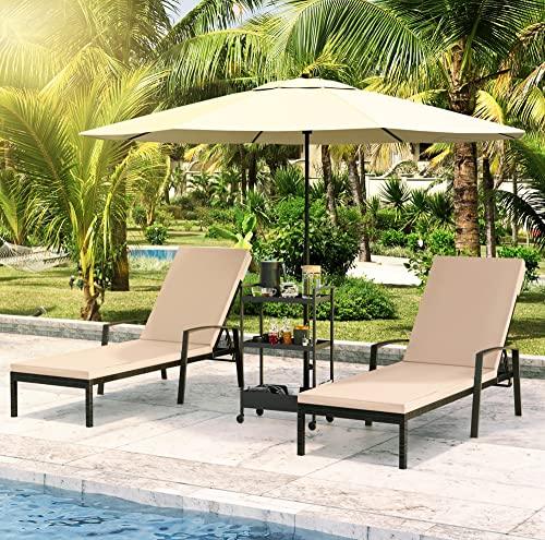 Pamapic 8512 Pieces, Chaise Thickened Cushion, PE Rattan Steel Frame Pool Lounge Chair Set for Patio Backyard Porch Garden Poolside, 2 PCS, Beige… - CookCave