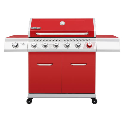 Royal Gourmet GA6402R 6-Burner BBQ Propane Gas Grill with Sear Burner and Side Burner, 74,000 BTU, Cabinet Style Barbecue Grill for Outdoor Grilling and Backyard Cooking, Red - CookCave