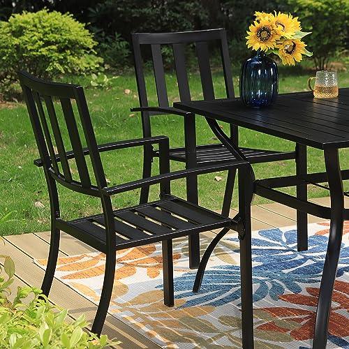 MFSTUDIO 6 Piece Patio Dining Metal Chairs,Outdoor Wrought Iron Seating Stackable Bistro Chairs - Supports 301 LBS,(Black) - CookCave