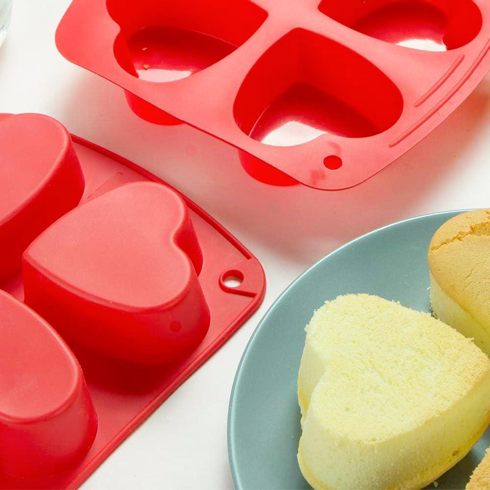 Webake Silicone Heart Mold Heart Shaped Small Cake Pans Muffin Cupcake Mold Tray for Valentine Day Baking, Jelly Pudding Jello Soap Bath Bombs 4 Cavity, 2 Pack - CookCave