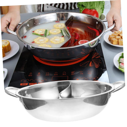 FELTECHELECTR Stainless Steel Mandarin Duck Pot Wok Pan with Lid Nonstick Cookware Ramen Hot Pot Chinese Divided Hotpot Divided Hotpot Pot Shabu Hot Pot Silver Practical Hot Pot Soup Pot Split - CookCave