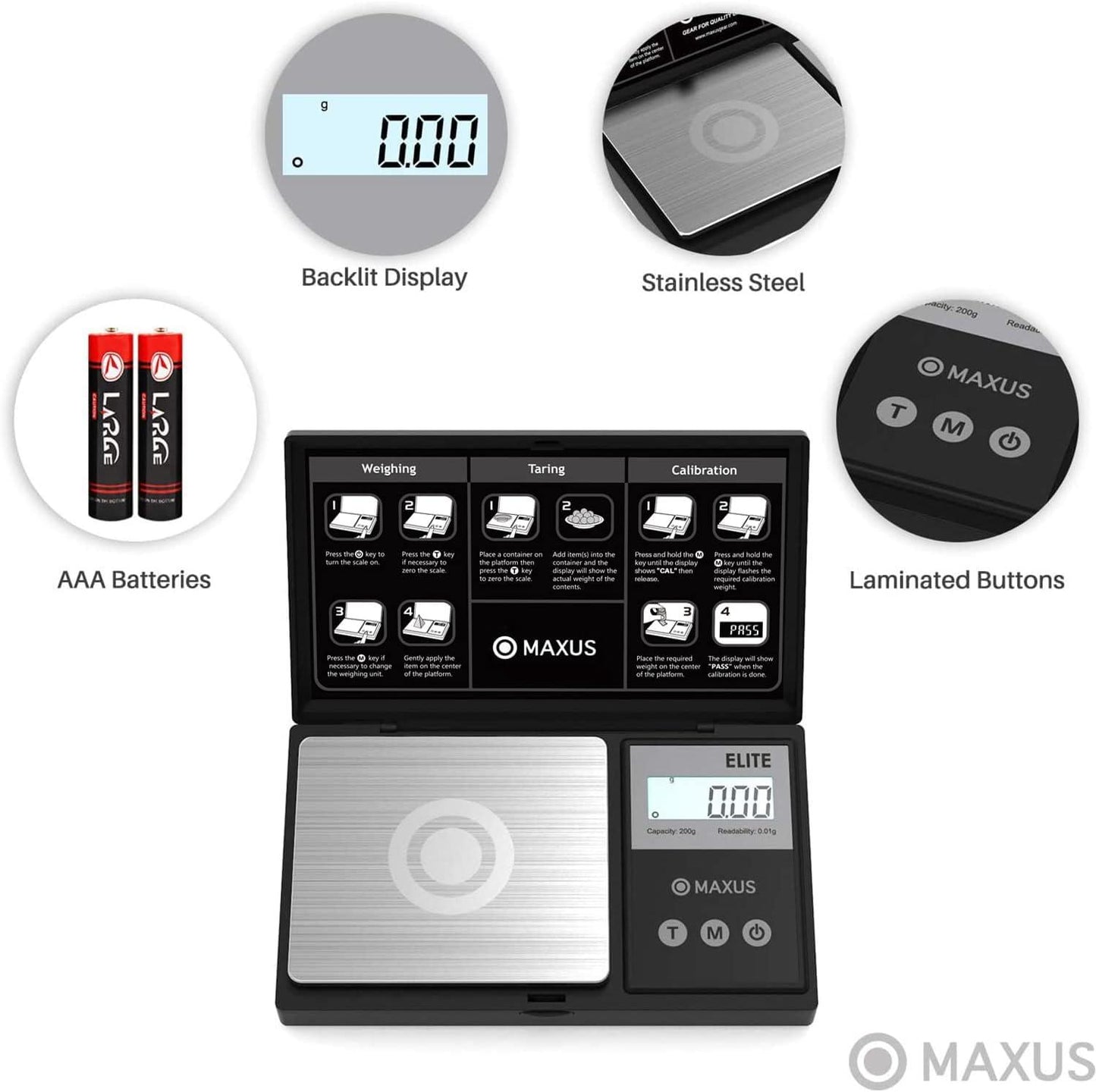 MAXUS Precision Pocket Scale 200g x 0.01g, Digital Gram Scale Small Food/Jewelry Scale Ounces/Grains Scale with Backlit LCD, Great for Travel - CookCave