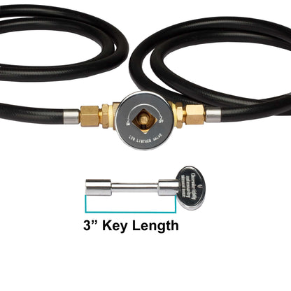 Celestial Natural Gas Connection Kit, High Flow for High BTU Fire Pits, Large Diameter Hose, Quarter Turn Chrome Key Valve, 1/2 inch NPT Tapered Threads, for DIY Gas Fire Pit Burner Pan Installation - CookCave