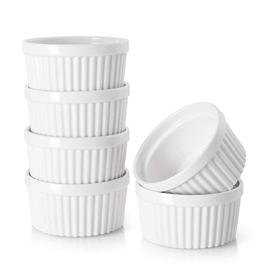 DOWAN 4 oz Ramekins for Creme Brulee Porcelain Ramekins Oven Safe, Classic Style Ramekins for Baking Souffle Ramekins Bowls, Set of 6, White - CookCave