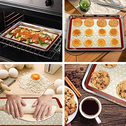 Wildone Baking Sheet with Silicone Mat Set, Stainless Steel Cookie Pan with Baking Mat, Size 16 x 12 x 1 Inch, Set of 4-2 Sheets + 2 Mats - CookCave